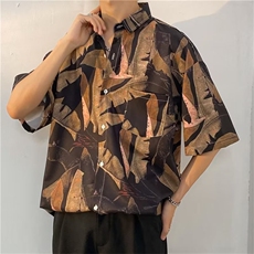 涂鸦花衬衫男女夏季潮流港风复古bf宽松夏威夷衬衫S1101P26，男装衬衫，星座1116-2