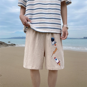 YD33165-P25 港风潮牌亚麻短裤男大码棉麻五分裤男中裤沙滩裤图片