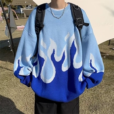 2022美式街头设计感圆领毛衣男复古慵懒风百搭情侣休闲针织衫，男装针织衫/毛衣，星座716-4