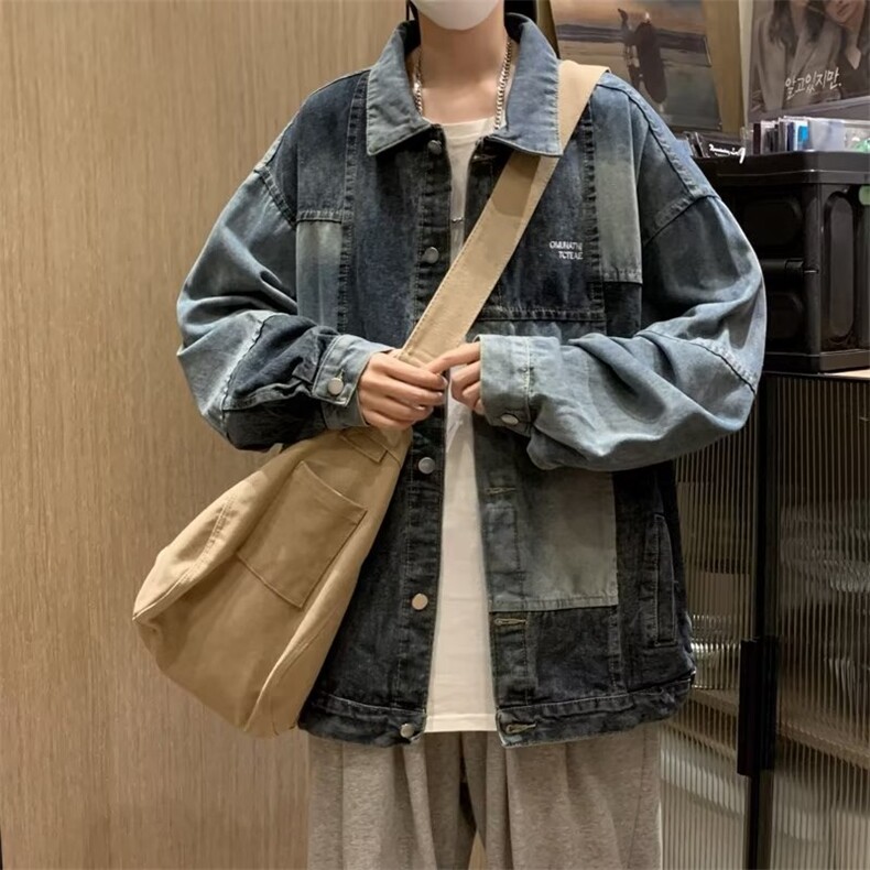 设计感小众水洗拼接翻领夹克百搭情侣牛仔外套J2057P70,男装夹克,星座1116-2