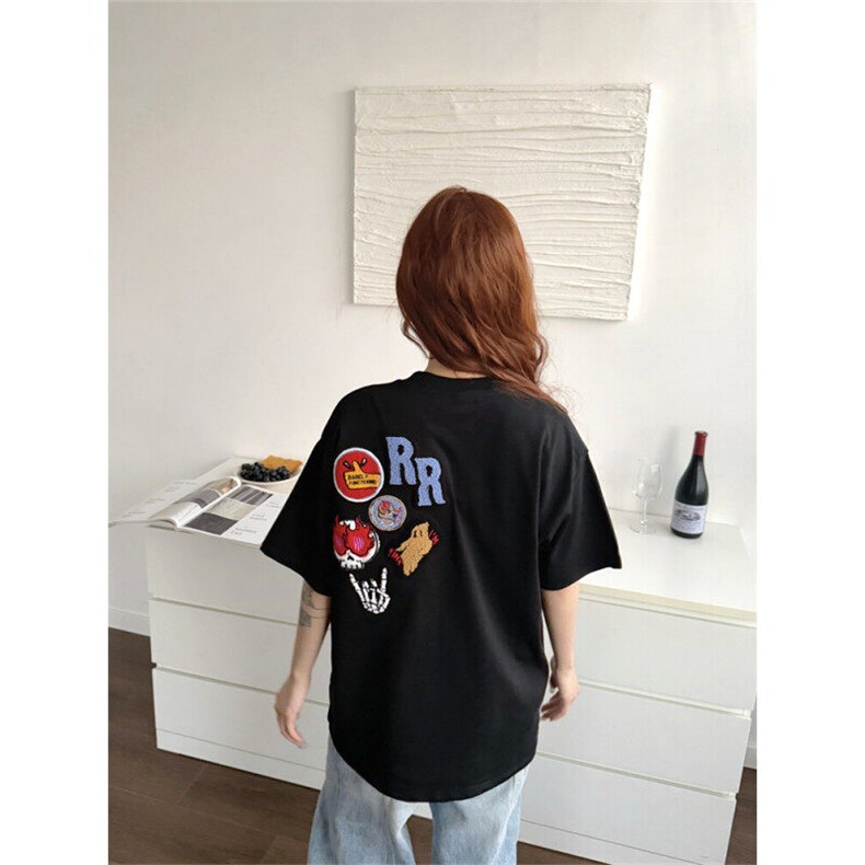 美式复古刺绣字母勋章潮牌重磅圆领短袖T恤宽松百搭半袖衫男女,男装T恤,星座505-2（原电商A260-1)