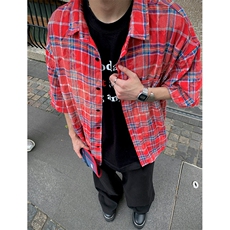 CS15-P55直播品质夏季全棉格子短袖衬衫男女宽松半袖寸衫外套，男装衬衫，电商B327