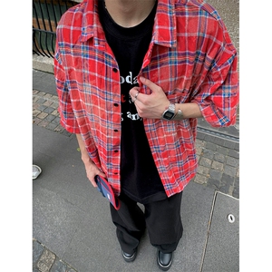 CS15-P55 直播品质 夏季全棉格子短袖衬衫男女宽松半袖寸衫外套图片