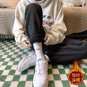 帅气港风ins潮羊羔毛棉裤男冬季韩版加绒保暖束脚裤 K77 P55限78图片