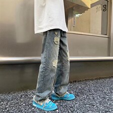韩版潮牌破中性计牛仔裤潮夏季港风宽松阔腿乞丐裤子男N7228-p45,男装牛仔裤,星座1008