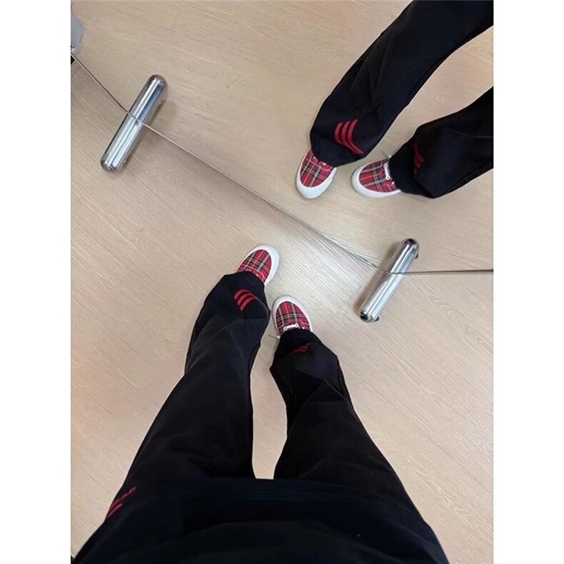 美式复古黑红拼色条纹牛仔裤cleanfit宽松休闲微喇裤子男直筒长裤,男装牛仔裤,星座1210-1