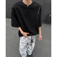 夏季美式宽松高街休闲假两件小V领设计款短袖潮XZ808B-WH061-P48，男装T恤，星座808B