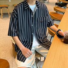 竖条纹衬衫短袖韩版潮流文艺帅气百搭2026夏季ins外套CY1104-P34，男装衬衫，星座412-2