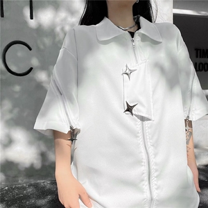 美式复古小众设计感星星黑色短袖衬衫夏季新款宽松休闲衬衣CS1106图片