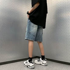 美式高街破洞牛仔短裤男潮牌宽松休闲复古乞丐五分裤夏季薄款中裤，男装牛仔裤，星座410-6（原星座1304-1）