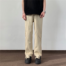 美式复古泥黄色做旧拼接牛仔裤男长裤宽松直筒裤子8008/p48，男装牛仔裤，电商B381-1