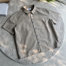 XZ10-TTH455-P48青花扣亚麻混纺棉麻条纹短袖衬衫老钱风cleanfit，男装T恤，星座1005-1