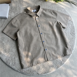 XZ10-TTH455-P48 青花扣亚麻混纺棉麻条纹短袖衬衫老钱风cleanfit图片