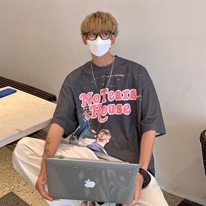 2023夏新款港风满版图案印花宽松圆领短袖T恤上衣T2224-P40，男装T恤，星座914-3