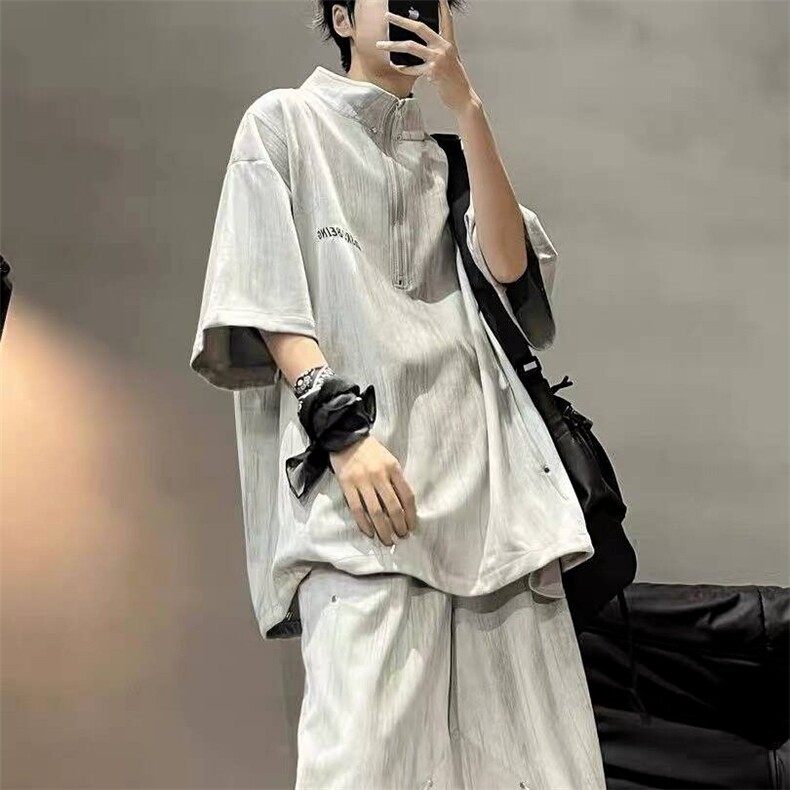 扎染休闲运动套装男夏季T恤短袖短裤两件套潮牌男装穿搭一套衣服图片