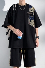 2024夏季新款光影墙大码菠萝格短袖T恤套装M-5XHQ23461-P60，男装T恤，电商A022