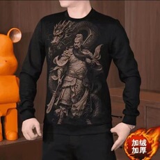 1506-1/WDT081加绒/P29秋冬烫钻加绒打底衫男士韩版个性潮圆领，男装T恤，星座1506-1