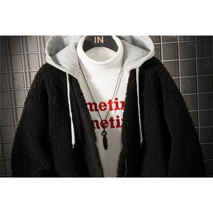 1日系休闲假两件中长款连帽棉衣男情侣羊羔毛外套YG7502P125控168图片