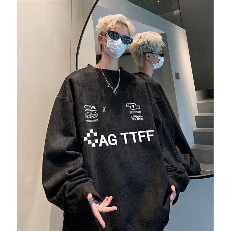 抖音得物供货提供视频秋冬重磅美式麂皮绒圆领卫衣JY352,男装卫衣,电商A486