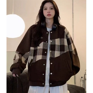 美式拼接刺绣棒球服春秋季新款百搭学生韩版宽松外套女 J897图片