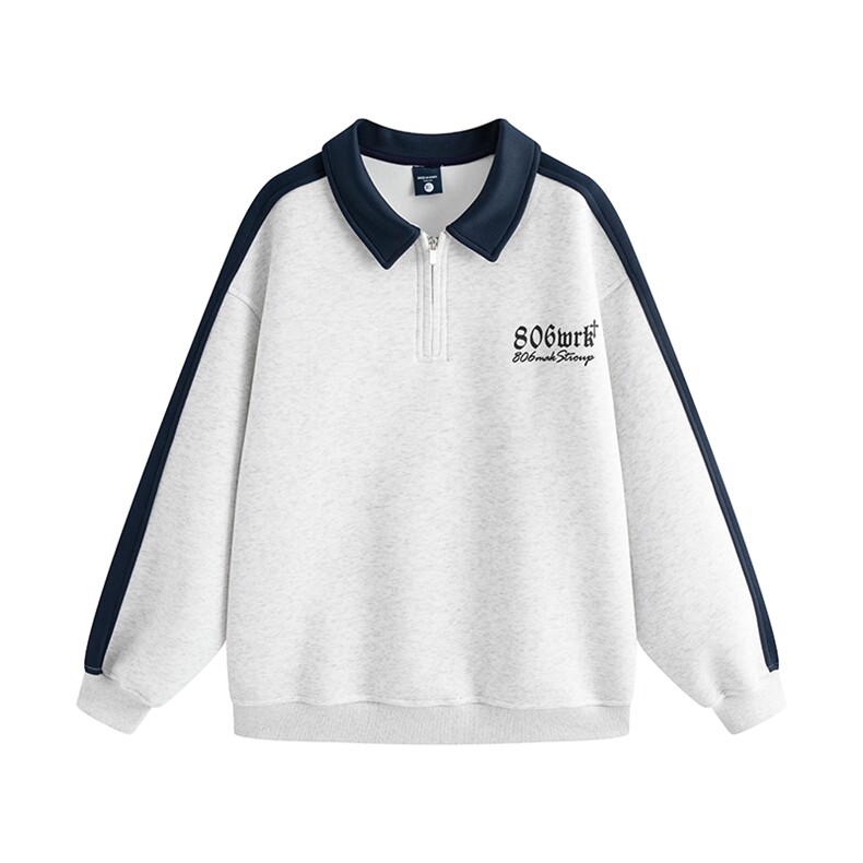 B225-A6622-P79-X99-现货华棉重磅400g半拉链POLO拼色印花卫衣，男装卫衣，电商B225