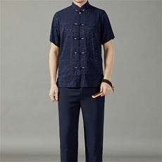 中老年棉麻短袖男中式唐装爸爸装风夏刺绣亚麻套装MJ233套装，男装民族服装，星座1105-3