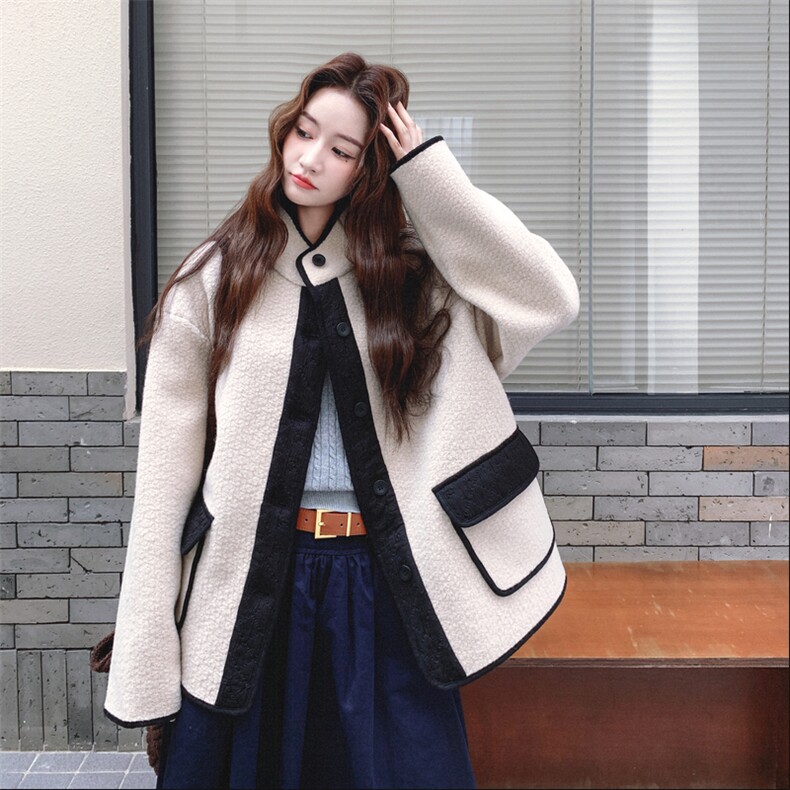 新款呢料复合撞色短外套毛呢AD922-P215K318,女装毛呢外套,2B187