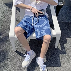 夏季字母圆圈牛仔短裤个性潮牌五分中裤男休闲高街抽绳D3037，男装牛仔裤，星座1116A-1（原606A）