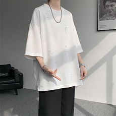 T10137-特批33控68开口笑高品质夏季大码短袖破洞潮流百搭T恤，男装T恤，电商A059