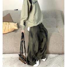 小众设计感宽松褶皱拼接做旧牛仔裤潮牌休闲阔腿廓形弯刀裤，男装牛仔裤，星座1018A