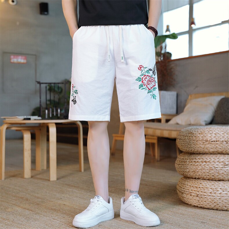 风大刺绣短裤男中式休闲百搭五分裤沙滩裤XZ310B-3-DK1905-P27,男装牛仔裤,星座310B-3