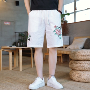 风大刺绣短裤男中式休闲百搭五分裤沙滩裤 XZ310B-3-DK1905-P27图片