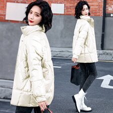 2020年冬季时尚优雅气质韩版亮面立领棉服，女装棉衣/棉服，一安秀