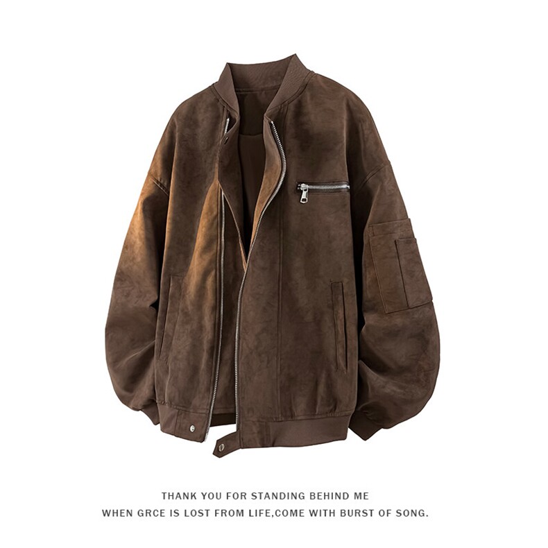 GENIOLAMODE美式vintage棒球服男秋季夹克高街痞帅扎染外套皮衣潮,男装夹克,电商A001