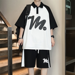 夏季新款短裤短袖套装潮牌休闲运动撞色半袖t恤男现货 T1793-P50图片