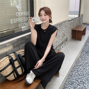气质通勤T恤阔腿裤两件套女2025年夏季新款法式休闲显瘦简约套装图片