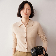 秋冬新款洋气时尚百搭显瘦女款POLO领35%山羊绒开衫，女装羊绒衫，艾巧羊绒