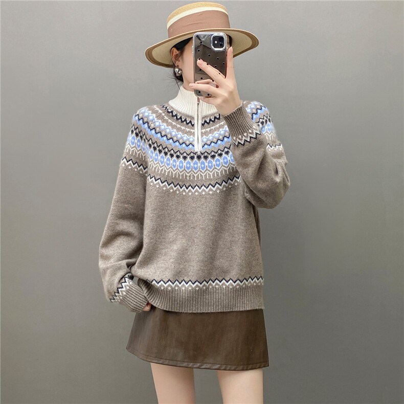 2025年秋季新款百搭半开领套衫，女装针织衫/毛衣，国旺羊绒