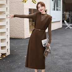 小香风毛呢背心裙两件套女2025春秋新款洋气减龄打底衫连衣裙套装，女装套装/套裙，盈茜