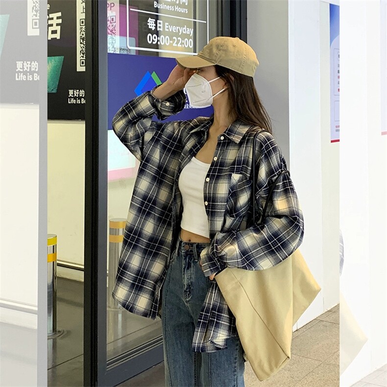 TC677-p45港风复古格子衬衫女款秋装小个子衬衣外套休闲开衫,女装衬衫,星座617A-2