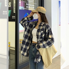 TC677-p45港风复古格子衬衫女款秋装小个子衬衣外套休闲开衫，女装衬衫，星座617A-2