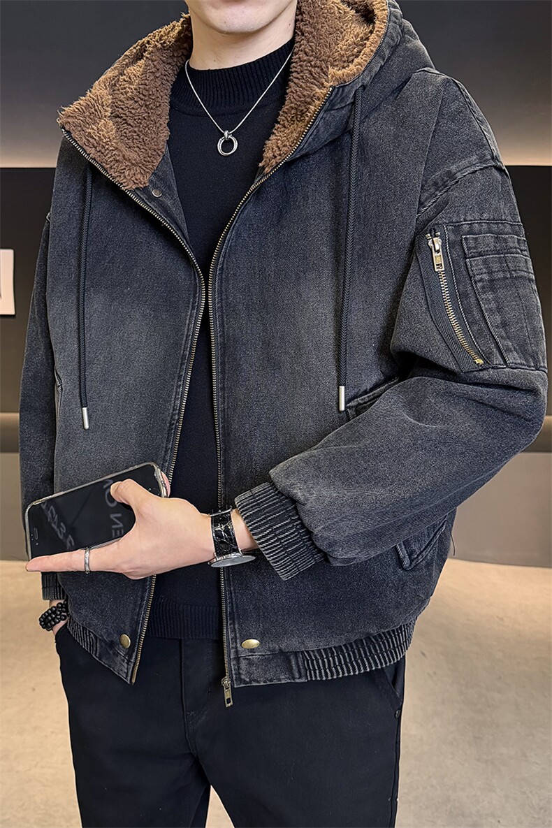 冬款羊羔毛外套男加绒加厚牛仔夹克男士连帽上衣B317/J615/P175,男装夹克,电商B317