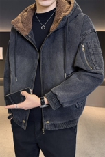 冬款羊羔毛外套男加绒加厚牛仔夹克男士连帽上衣B317/J615/P175，男装夹克，电商B317