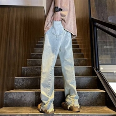 毛边牛仔裤男女小众设计感高街vibe美式夏季ins宽松裤子AN09-p48，男装牛仔裤，星座1008