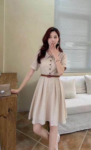 现货2021夏装新款品牌贴牌款领上刺绣淑女连衣裙M-XXL，女装连衣裙，艾涵o