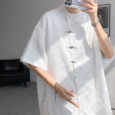 8XL-M特大码新中式衬衫男复古风垂感短袖衬衫外套CS512P48，男装衬衫，电商D206-1