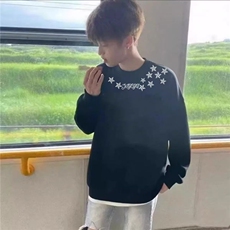 秋冬季潮牌侧边星星纯棉圆领卫衣男WT11薄款P41加绒P46，男装卫衣，四季星座505