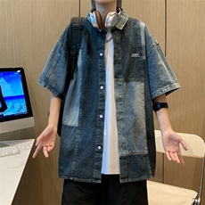 复古衬衫男夏装港风学生宽松小众设计感男装上衣外穿CS01145-P55，男装衬衫，星座308B-2