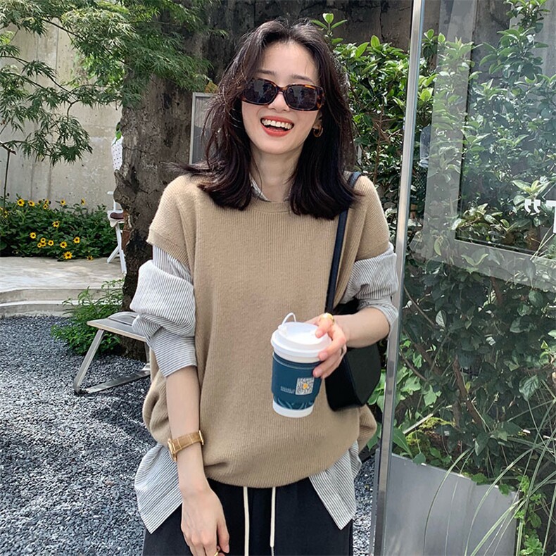 时尚百搭女士秋冬仿马甲宽松显瘦落肩设计简约纯色气质外套，女装马甲，洁纯羊绒