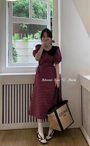 腰部小设计格子连衣裙图片